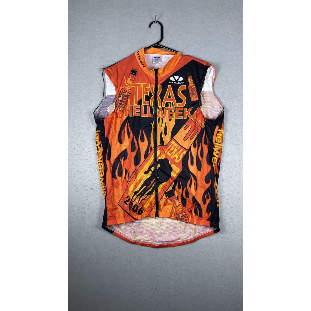 Voler Cycling Vest Mens XL Orange Black Texas Hell Week 2006 Made USA Full‎ Zip
